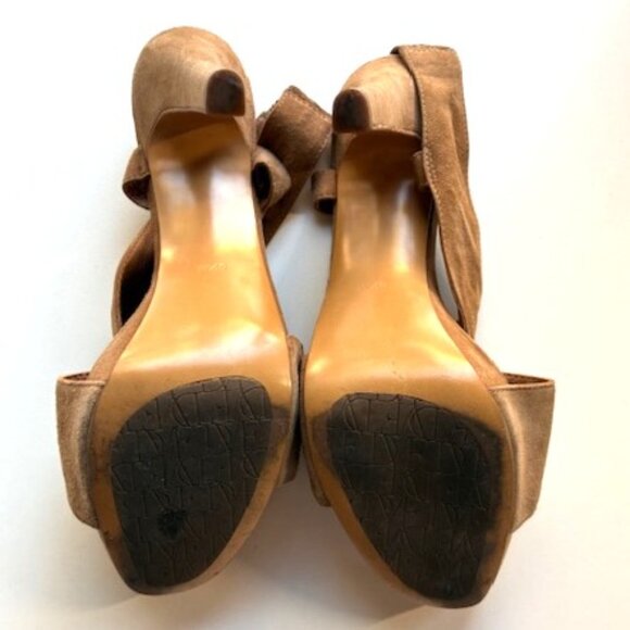 DvF Zia Camel Suede Platform Criss Cross Sandal | 4.5" Heel; 3” Pitch| Sz 8.5 - Picture 12 of 16